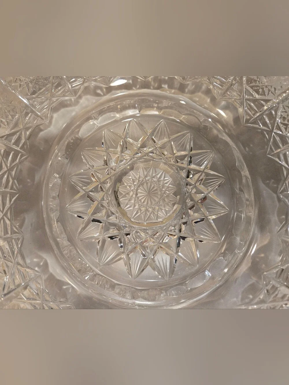 Vintage Large Bohemian Crystal Bowl With Sawtooth Scalloped Edge